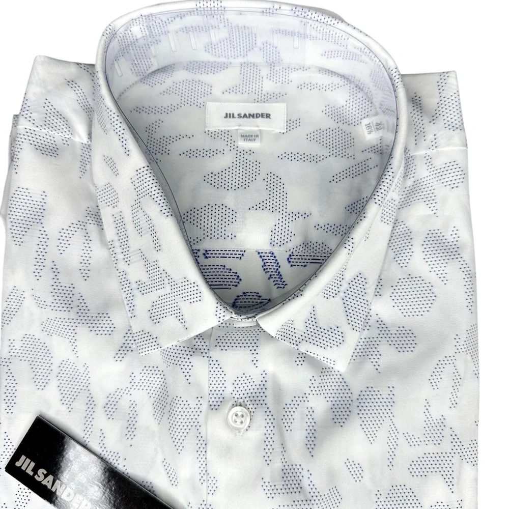 NWT Jil Sander Artista Short Sleeve Button-Down Shirt Open White 42 16.5” Neck
